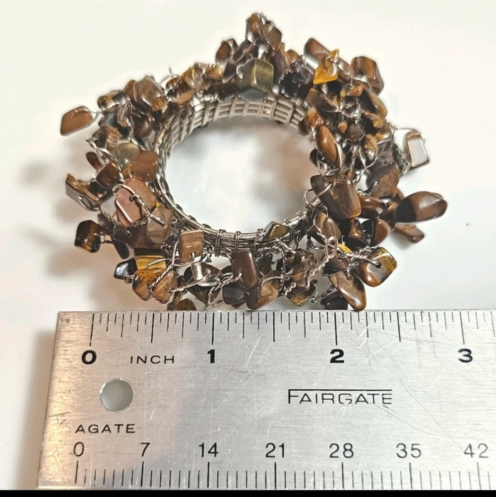 8 Pottery Barn Brown Beaded Cluster Tiger Eye Stone Wire Napkin Rings